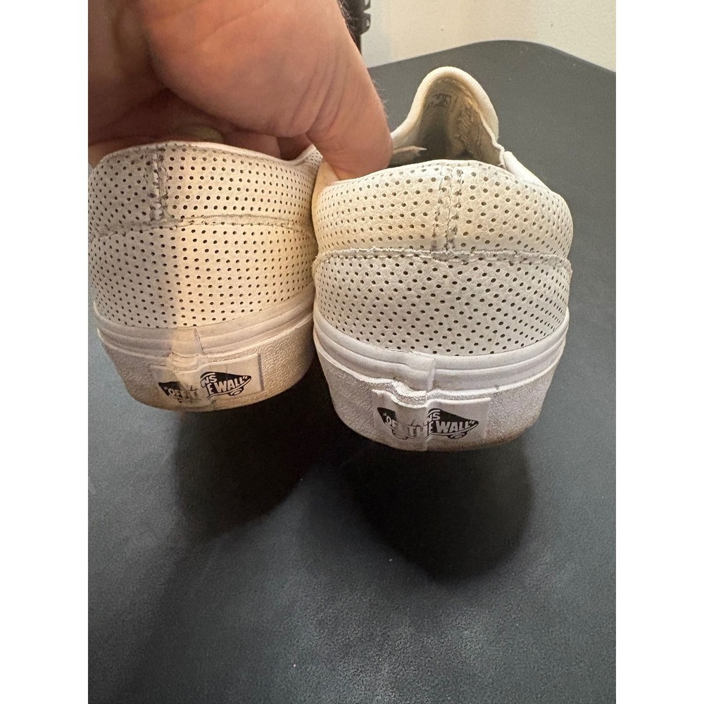 Vans Classic Slip On White Perforated Leather Shoes Mens 4.5 Womens 6.0 - Picture 3 of 5